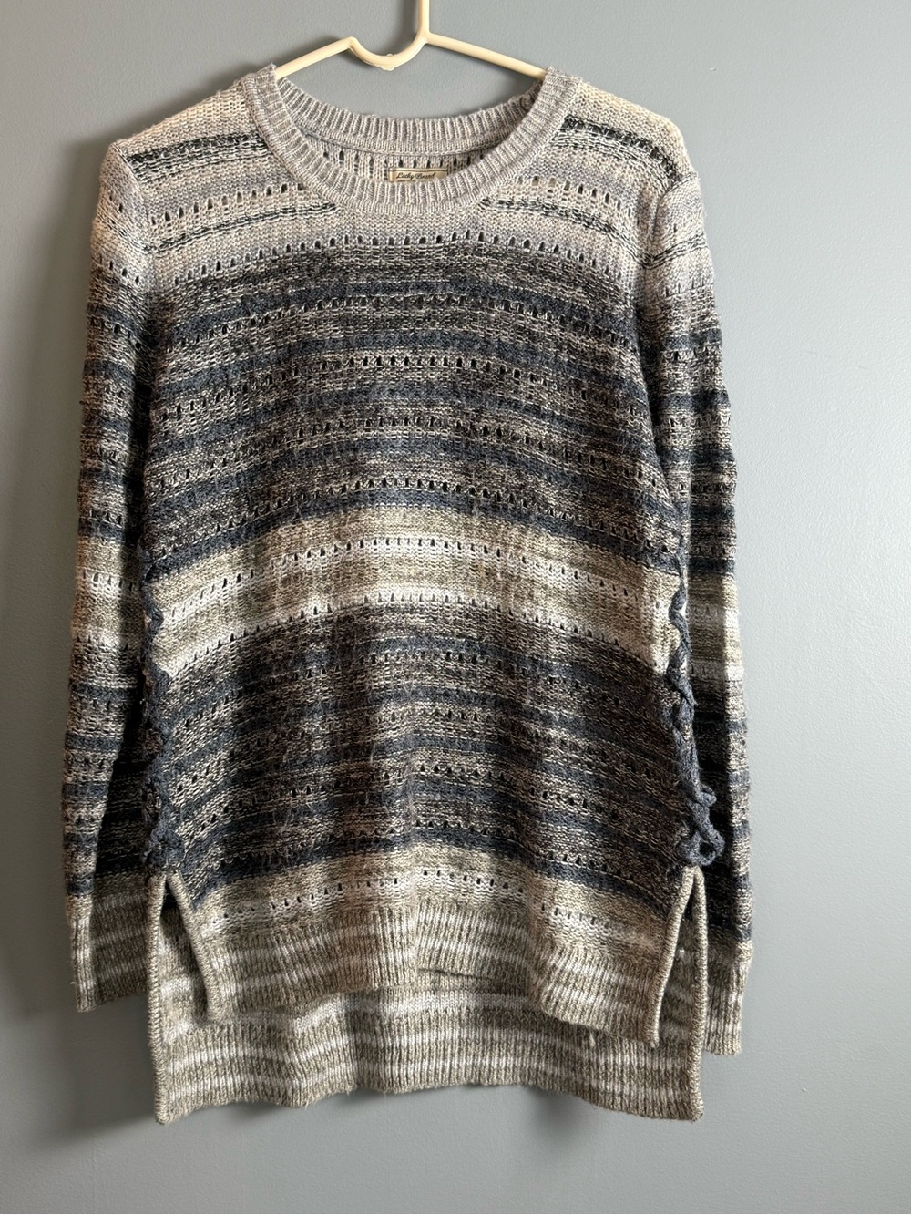 Lucky Brand Striped Knit Sweater Side Lace-up Slit Womens Sz M